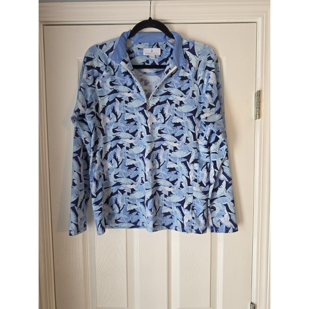 Sport Haley Women’s Size M Blue & White Floral  Quarterzip Activewear